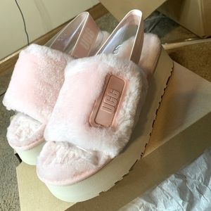 Pink UGG disco slides